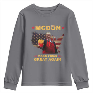 Funny Trump 2024 Youth Sweatshirt President Trump Makes Fries Great Again American Flag TS10 Charcoal Print Your Wear