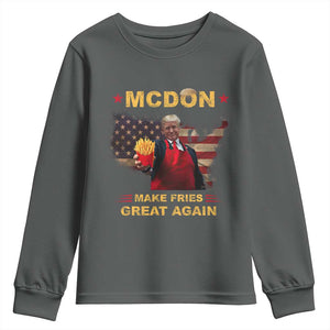 Funny Trump 2024 Youth Sweatshirt President Trump Makes Fries Great Again American Flag TS10 Dark Heather Print Your Wear