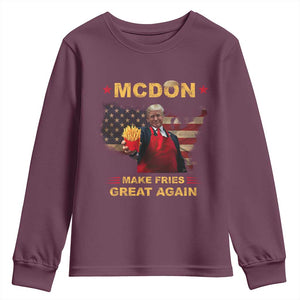 Funny Trump 2024 Youth Sweatshirt President Trump Makes Fries Great Again American Flag TS10 Maroon Print Your Wear