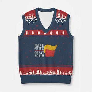 Funny Fries V-Neck Knit Sweater Vest Vintage Make Fries Great Again TS10 Navy Red Print Your Wear