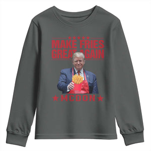 Funny Trump 2024 Youth Sweatshirt McDon Trump Makes Fries Great Again TS10 Dark Heather Print Your Wear