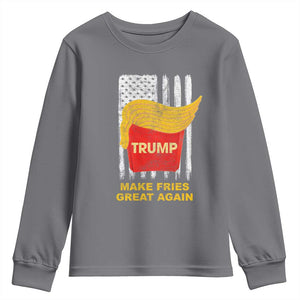 Funny Trump 2024 Youth Sweatshirt President Trump Makes Fries Great Again US Flag TS10 Charcoal Print Your Wear