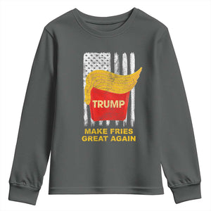 Funny Trump 2024 Youth Sweatshirt President Trump Makes Fries Great Again US Flag TS10 Dark Heather Print Your Wear