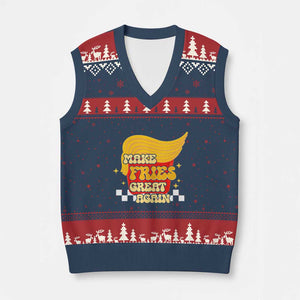 Funny Fries V-Neck Knit Sweater Vest Make Fries Great Again Checkered TS10 Navy Red Print Your Wear