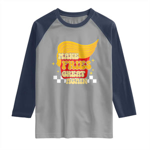 Funny Fries Raglan Shirt Make Fries Great Again Checkered TS10 Sport Gray Navy Print Your Wear