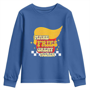 Funny Fries Youth Sweatshirt Make Fries Great Again Checkered TS10 Royal Blue Print Your Wear