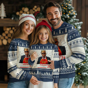 Funny Trump 2024 Ugly Christmas Sweater Mac Daddy King McDon '24 TS10 Navy Print Your Wear