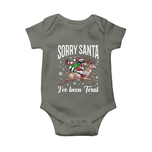 Christmas Raccoon Baby Onesie Sorry Santa I've Been Feral Funny Weird Xmas Gifts TS10 Military Green Print Your Wear