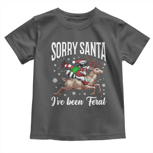Christmas Raccoon Toddler T Shirt Sorry Santa I've Been Feral Funny Weird Xmas Gifts TS10 Dark Heather Print Your Wear