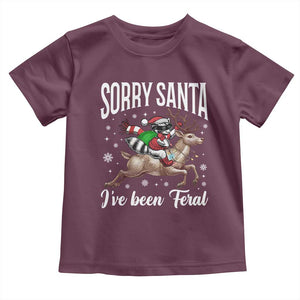 Christmas Raccoon Toddler T Shirt Sorry Santa I've Been Feral Funny Weird Xmas Gifts TS10 Maroon Print Your Wear