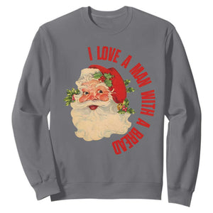 Christmas Santa Sweatshirt Fun Retro I Love A Man With A Beard TS10 Charcoal Print Your Wear
