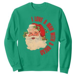Christmas Santa Sweatshirt Fun Retro I Love A Man With A Beard TS10 Irish Green Print Your Wear