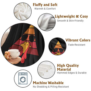 Funny Thanksgiving Throw Blanket Cool Turkey Face With Sunglasses Face Vintage Retro TS10 Print Your Wear