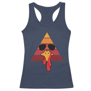 Funny Thanksgiving Racerback Tank Top Cool Turkey Face With Sunglasses Face Vintage Retro TS10 Navy Print Your Wear