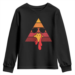 Funny Thanksgiving Youth Sweatshirt Cool Turkey Face With Sunglasses Face Vintage Retro TS10 Black Print Your Wear
