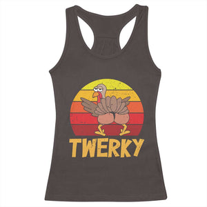 Funny Thanksgiving Racerback Tank Top Vintage Twerky Turkey Butt Twerk Dance Pun Gift TS10 Dark Chocolate Print Your Wear