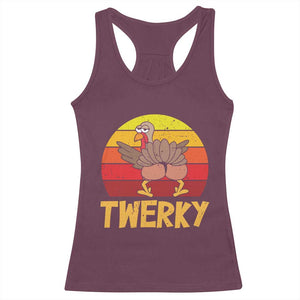 Funny Thanksgiving Racerback Tank Top Vintage Twerky Turkey Butt Twerk Dance Pun Gift TS10 Maroon Print Your Wear