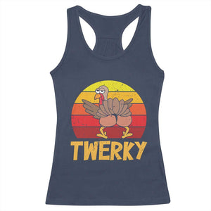 Funny Thanksgiving Racerback Tank Top Vintage Twerky Turkey Butt Twerk Dance Pun Gift TS10 Navy Print Your Wear