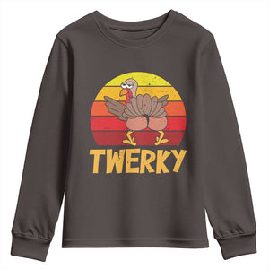Funny Thanksgiving Youth Sweatshirt Vintage Twerky Turkey Butt Twerk Dance Pun Gift TS10 Dark Chocolate Print Your Wear