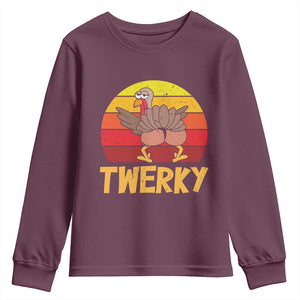 Funny Thanksgiving Youth Sweatshirt Vintage Twerky Turkey Butt Twerk Dance Pun Gift TS10 Maroon Print Your Wear