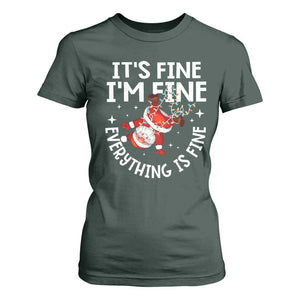 Funny Christmas Santa T Shirt For Women It's Fine I'm Fine Everything Is Fine TS10 Dark Forest Green Print Your Wear