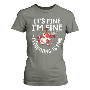 Funny Christmas Santa T Shirt For Women It's Fine I'm Fine Everything Is Fine TS10 Military Green Print Your Wear