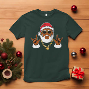 Funny Christmas Santa T Shirt Black Hip Hop Santa African American Santa Rapper Fan Gift TS10 Dark Forest Green Print Your Wear