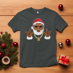 Funny Christmas Santa T Shirt Black Hip Hop Santa African American Santa Rapper Fan Gift TS10 Dark Heather Print Your Wear