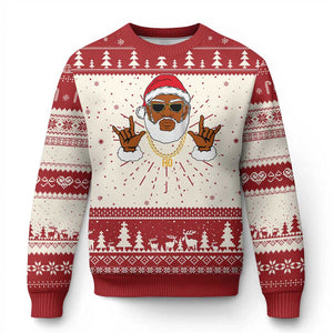 Funny Santa Ugly Christmas Sweater Black Hip Hop Santa African American Santa Rapper Fan Gift TS10 Red Print Your Wear