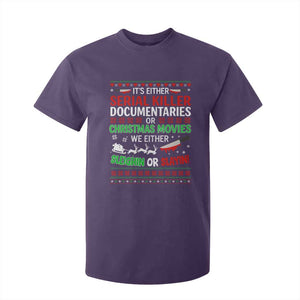 Crime Documentaries Ugly Christmas T Shirt For Kid Funny Horror Xmas Slaying Or Sleighing TS10 Purple Print Your Wear