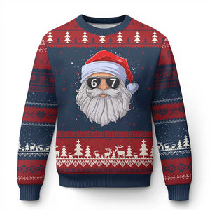 Six Seven 67 Xmas Meme Ugly Christmas Sweater Funny Brainrot Santa Claus Gen Alpha Slang TS10 Navy Red Print Your Wear