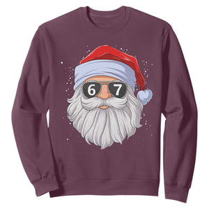 Six Seven 67 Christmas Meme Sweatshirt Funny Brainrot Santa Claus Gen Alpha Slang TS10 Maroon Print Your Wear