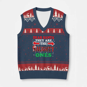 Dear Santa They Naughty Ones V-Neck Knit Sweater Vest Christmas Red Plaid Pajamas PJ Xmas Gifts TS10 Navy Red Print Your Wear