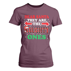 Dear Santa They Naughty Ones T Shirt For Women Christmas Red Plaid Pajamas PJ Xmas Gifts TS10 Maroon Print Your Wear