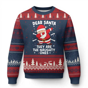 Dear Santa They Naughty Ones Ugly Christmas Sweater Dabbing Santa Xmas Pajamas PJ Xmas Gifts TS10 Navy Red Print Your Wear