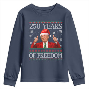 250 Years Of Freedom Christmas Youth Sweatshirt 250th Anniversary USA Trump Ugly Xmas TS10 Navy Print Your Wear