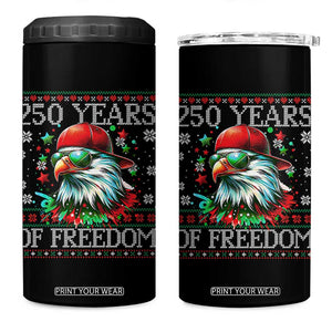 250 Years Of Freedom Christmas 4 in 1 Can Cooler Tumbler 250th Anniversary USA Eagle Ugly Xmas - Print Your Wear