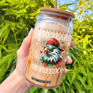 250 Years Of Freedom Christmas Glass Can 250th Anniversary USA Eagle Ugly Xmas - Print Your Wear