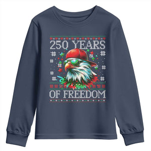 250 Years Of Freedom Christmas Youth Sweatshirt 250th Anniversary USA Eagle Ugly Xmas TS10 Navy Print Your Wear