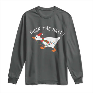 Funny Christmas Silly Goose Long Sleeve Shirt Funny Duck the Halls TS10 Dark Heather Print Your Wear