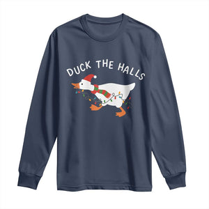 Funny Christmas Silly Goose Long Sleeve Shirt Funny Duck the Halls TS10 Navy Print Your Wear