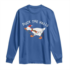 Funny Christmas Silly Goose Long Sleeve Shirt Funny Duck the Halls TS10 Royal Blue Print Your Wear