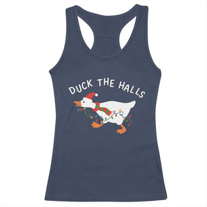 Funny Christmas Silly Goose Racerback Tank Top Funny Duck the Halls TS10 Navy Print Your Wear