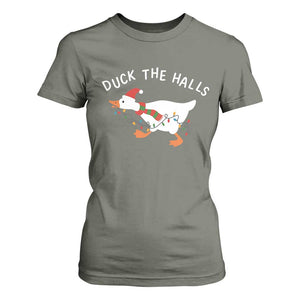 Funny Christmas Silly Goose T Shirt For Women Funny Duck the Halls TS10 Military Green Print Your Wear