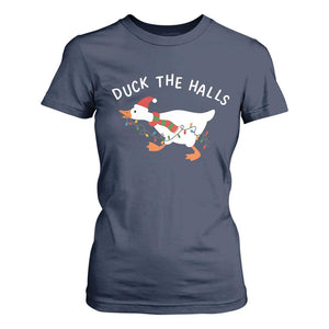 Funny Christmas Silly Goose T Shirt For Women Funny Duck the Halls TS10 Navy Print Your Wear