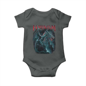 Feminism Dragon Baby Onesie Retro Vintage Gothic Fantasy Castle Feminist Empowerment TS10 Dark Heather Print Your Wear
