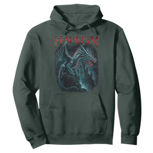 Feminism Dragon Hoodie Retro Vintage Gothic Fantasy Castle Feminist Empowerment TS10 Dark Forest Green Print Your Wear