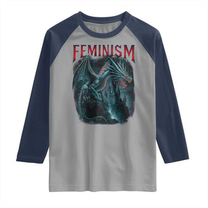 Feminism Dragon Raglan Shirt Retro Vintage Gothic Fantasy Castle Feminist Empowerment TS10 Sport Gray Navy Print Your Wear