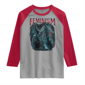 Feminism Dragon Raglan Shirt Retro Vintage Gothic Fantasy Castle Feminist Empowerment TS10 Sport Gray Red Print Your Wear