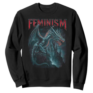 Feminism Dragon Sweatshirt Retro Vintage Gothic Fantasy Castle Feminist Empowerment TS10 Black Print Your Wear